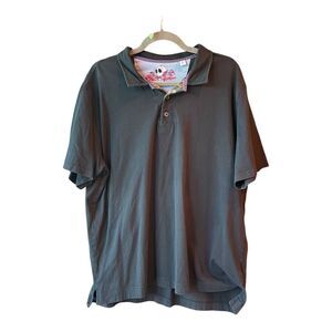 ROBERT GRAHAM Polo With Cool‎ Skull Print Collar Black Size XL